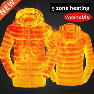 Men 9 Place Heated Winter Warm Jackets USB Heating Padded Ja