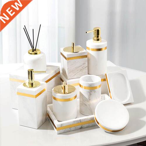 European Style Marble 6/bathroom Kit Lotion Bottle Cotton Sw