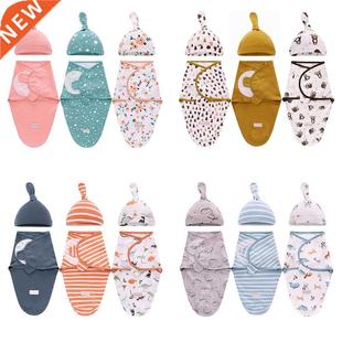 Newborn Swaddle Wrap + Hat Cotton Baby Receiving Blanket Bed