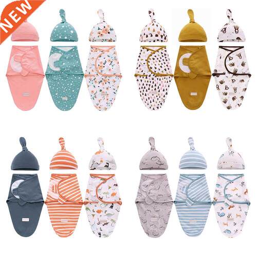 Newborn Swaddle Wrap + Hat Cotton Baby Receiving Blanket Bed