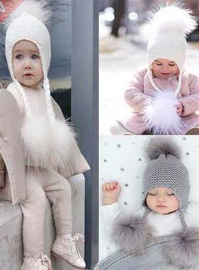 Baby Pom Pom Beanie Warm Knitted Hats Real Fur Hat For kids