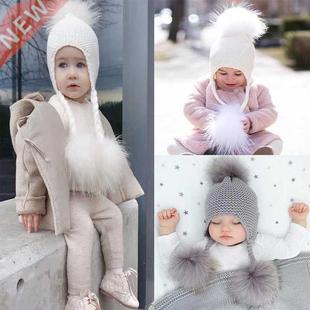 Baby Pom Pom Beanie Warm Knitted Hats Real Fur Hat For kids