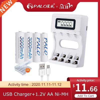 4Pcs 3000mAh Ni-MH AA Battery 1.2V 2A AA Rechargeable Batter
