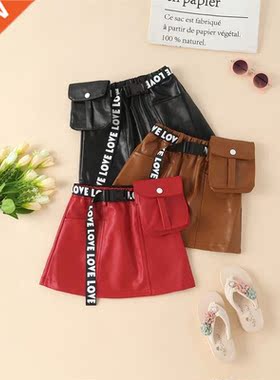 Toddler Girls PU Leather Skirt Outfits Autumn Winter Plain C