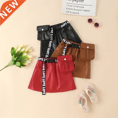 Toddler Girls PU Leather Skirt Outfits Autumn Winter Plain C