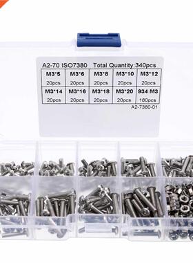 340pcs 304 Hex Screw Assortment M3 Head Screws 5mm-20mm + He