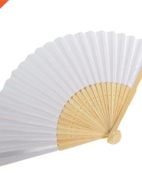 Blank White DIY Paper Bamboo Folding Fan 适用于 Hand Practic