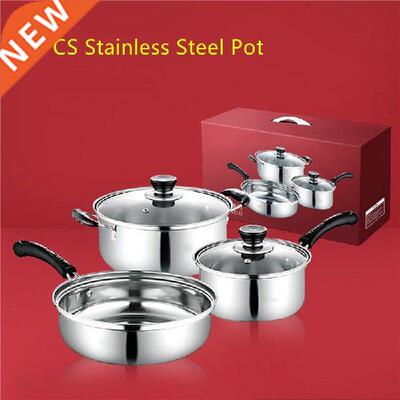 3PCS Stainless Steel Pot Frying Pans Set Pressure Cooker