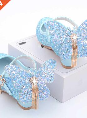 New Kids Leather Shoes Fashion Fringed Butterfly Knot Girls