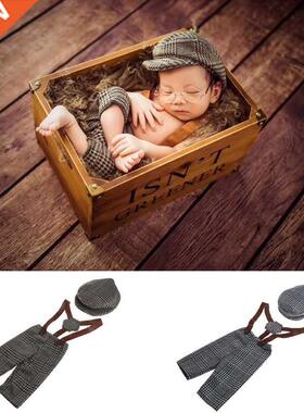 Newborn Photography Props Flat Cap Sets Boy Overalls Suspend