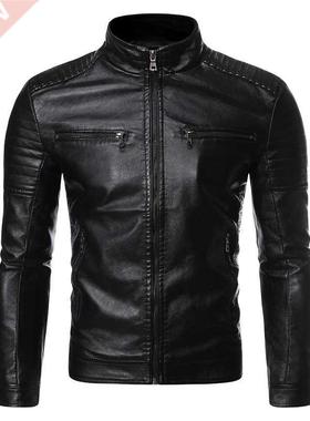 Men Biker Leather Jacket Spring and Autumn 2022 New Men's Fa