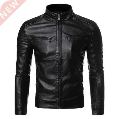 Men Biker Leather Jacket Spring and Autumn 2022 New Men's Fa