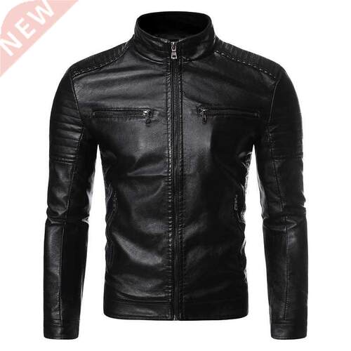 Men Biker Leather Jacket Spring and Autumn 2022 New Men's Fa