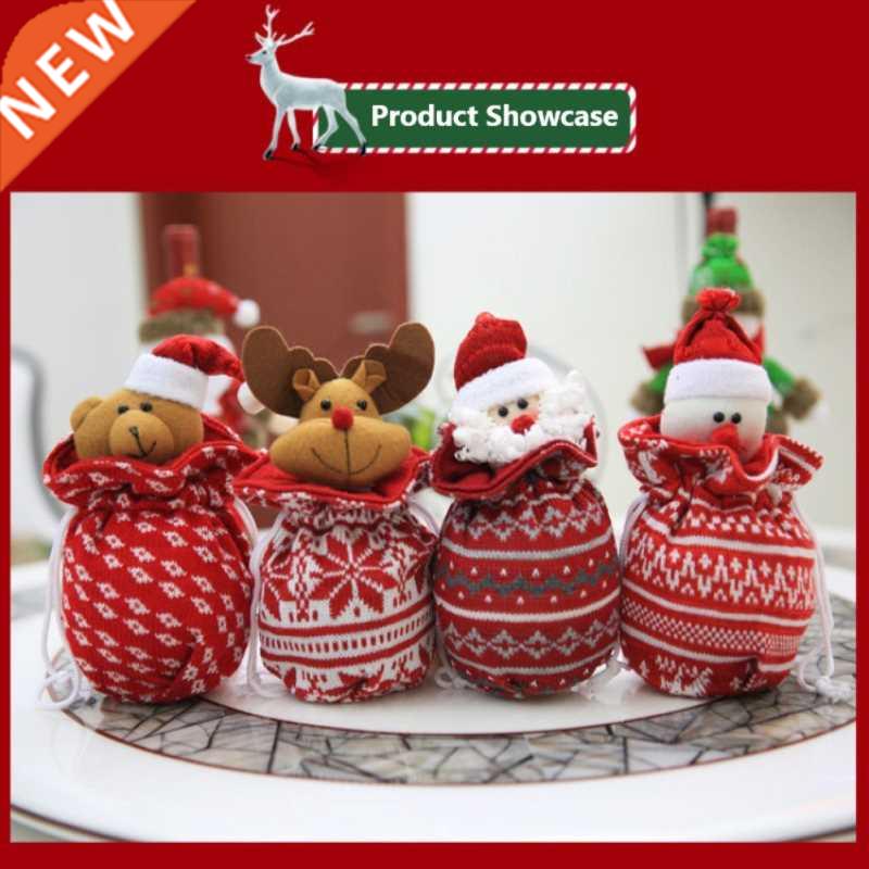 Linen Christmas Gift Bags Knitted Candy Bag Snowman Santa