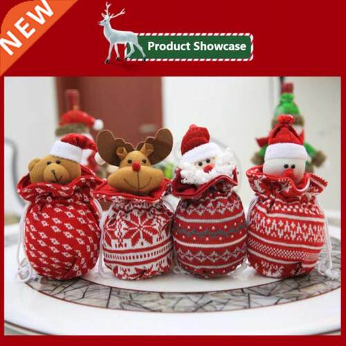 Linen Christmas Gift Bags Knitted Candy Bag Snowman Santa