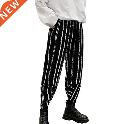 High set Striped pants men Black and white Hip hop Baggy pan