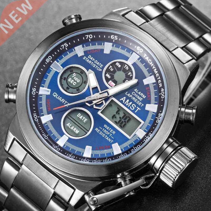 AMST Watch Men Stainless Steel Military Watch Waterproof Wr