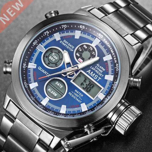 AMST Watch Men Stainless Steel Military Watch Waterproof Wr