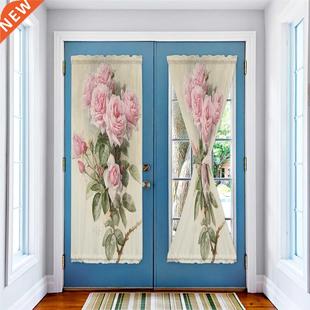 Pink Flower Rose Vintage Door Curtains for Living Room