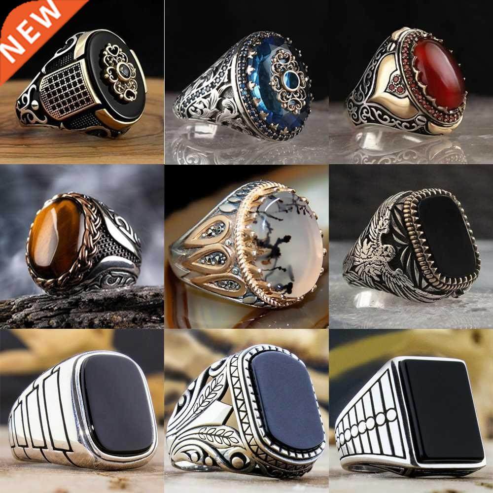 Retro Handmade Turkish Ring For Men Vintage Double Swords Bl