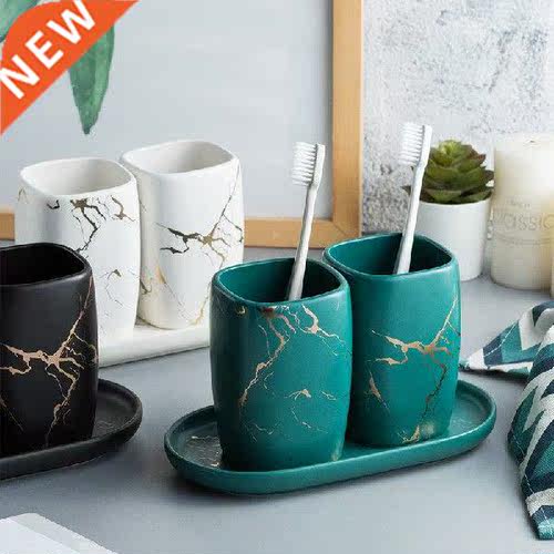 Simple ceramic marble garglcup couple set toothbrush cup
