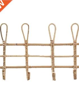 94PF Handmade Rattan Wall Hooks Garments Organizer Rack