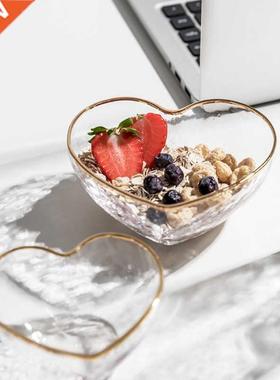 Hammered Pattern Golden Trim Glass Bowl Love Fruit Salad