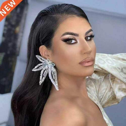 2021 Exaggerated Crystal Geometric Flower Stud Earrings Wedd