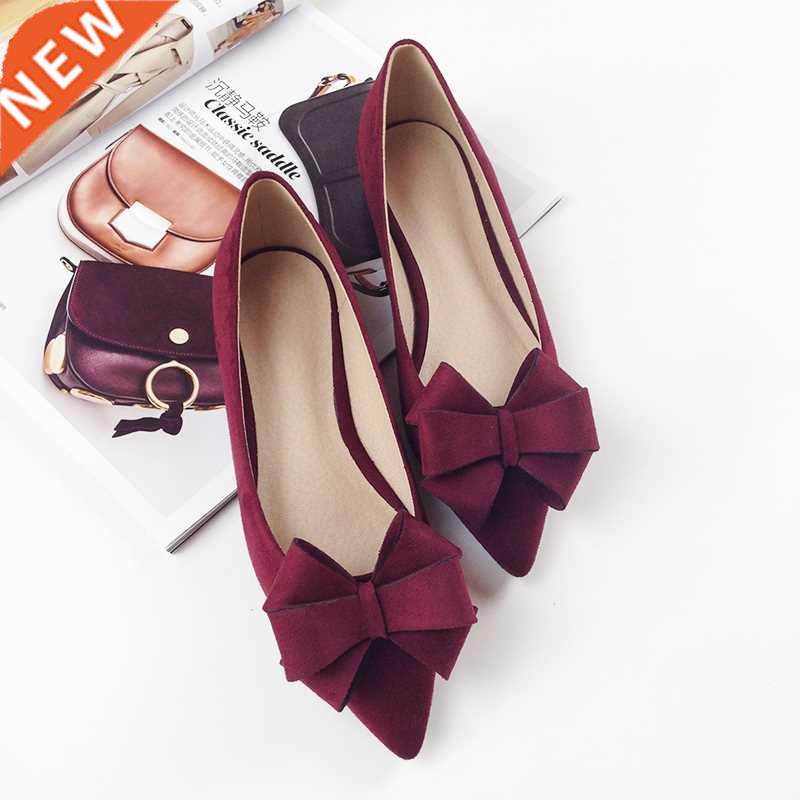 2020 Autumn New Bow Pointed Toe Flat Shoes Women Wedding Sho