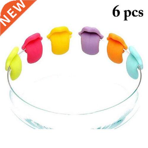 6PCS New Creative Wine Glass Charm Reusable Tongue Shape