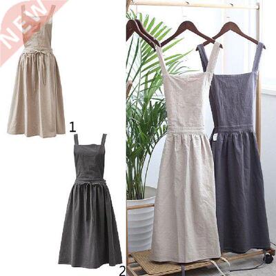 1pc Retro Women Cotton&Linen Apron Strap Pinafore Dress