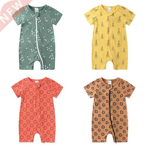 Zipper Short Seelve Baby Girls Rompers Unisex Cotton Cartoon