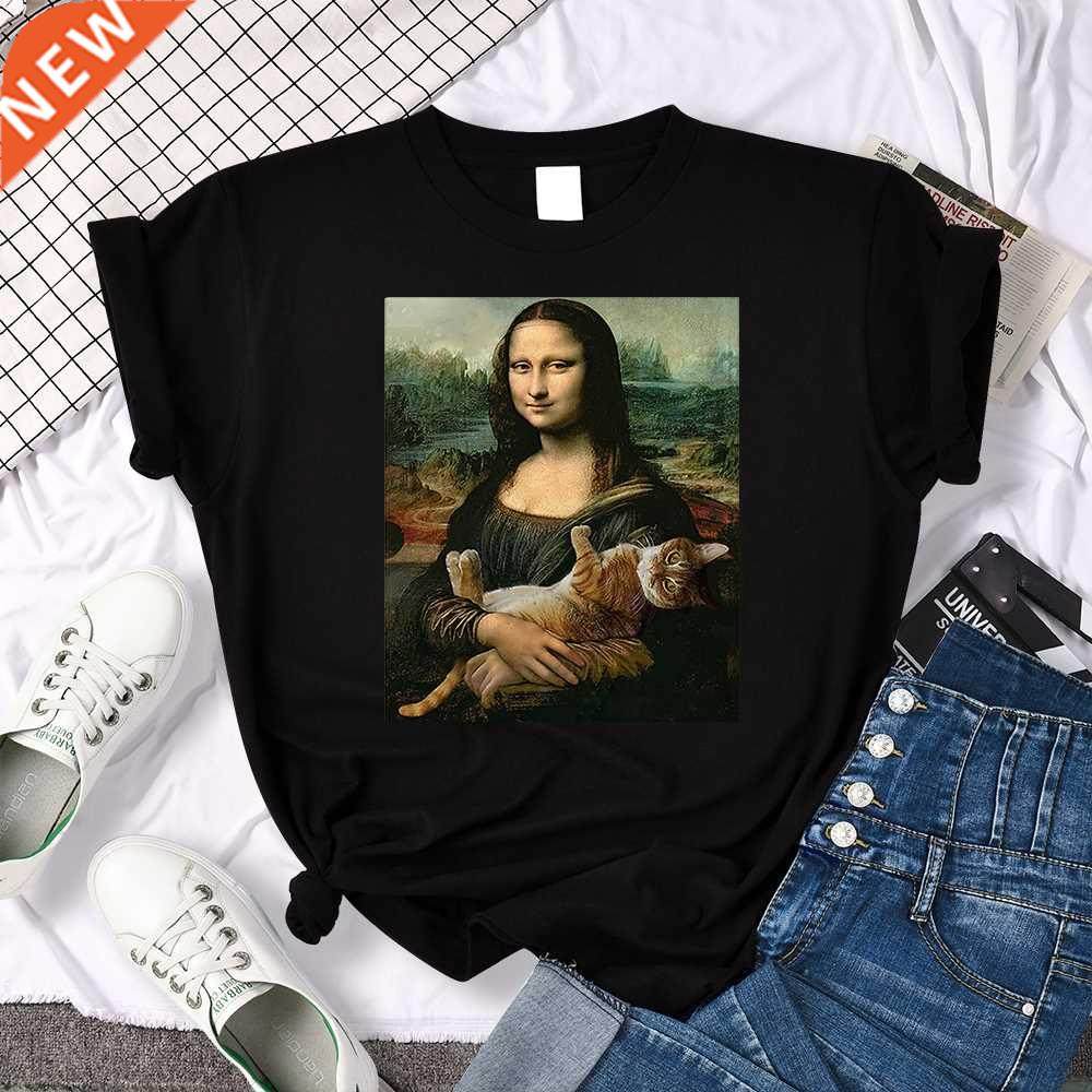 T Shirts Mona Lisa Hugging Cat Lovely Cute Printed T-Shirt F
