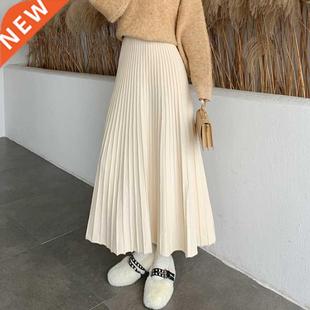 Winter Thickened Rib Knitted Large Swing Maxi Long Skirts El