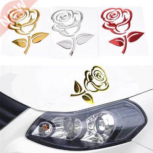 Fashion D Stereo Rose Car Rearview Mirror Stickers Gold Sil