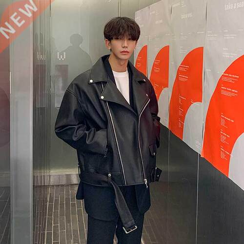 Locomotive pu leather jacket men's handsome zipper leather j