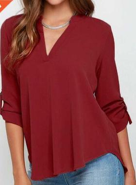 blusas mujer de moda women V-neck Chiffon Blouses Long sleev