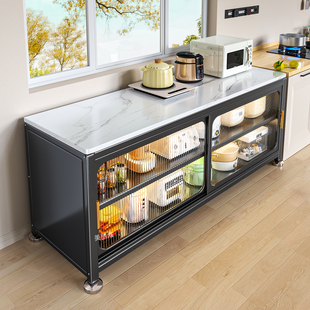 美丽港岩板厨房置物架落地多层多功能餐边柜锅碗收纳储物微波炉柜