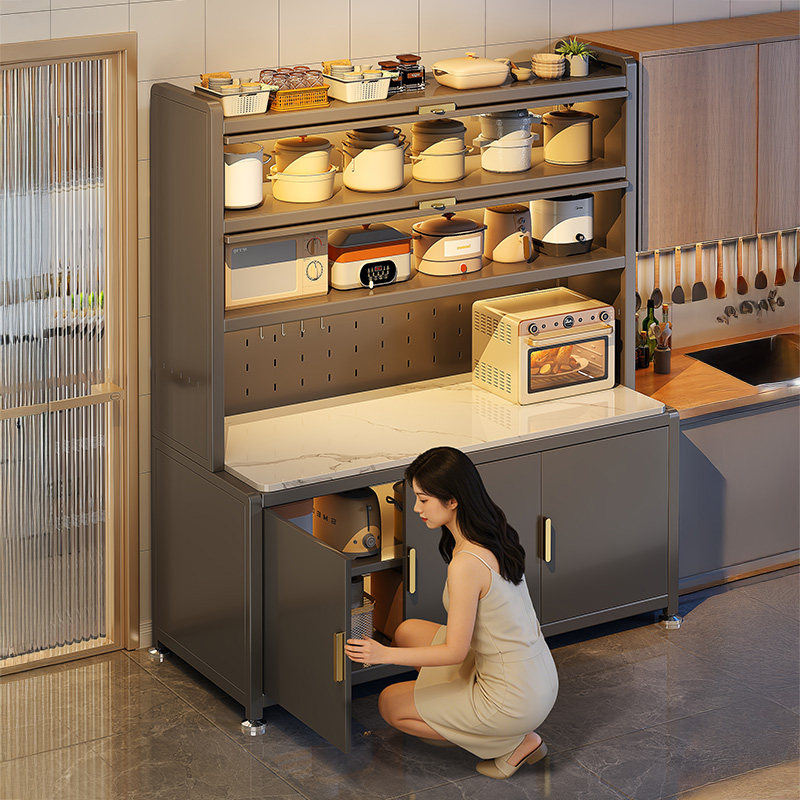 美丽港岩板厨房置物架餐边储物落地多层微波炉多功能收纳碗柜橱柜,厨房/烹饪用具,微波炉置物架,淘宝优惠券,粉丝福利购,淘宝优惠卷