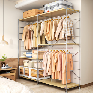 开放式衣架日式原木风置物架步入式货架衣柜落地卧室衣橱衣帽间架