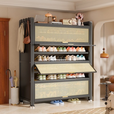 【新款藤编柜门】钢制防尘鞋柜