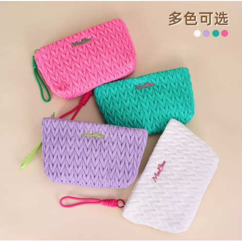 新款彩色藤蔓褶皱化妆包大容量感便携防水收纳包轻奢女收纳包,收纳整理,弹片收纳包,淘宝优惠券,粉丝福利购,淘宝优惠卷