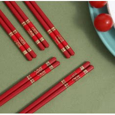 合金筷家用高档清新新款筷子耐高温4公分烫金红筷身双喜