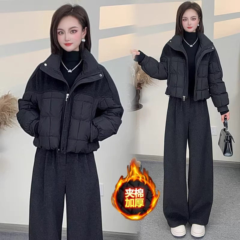 时尚套装女冬季新款加棉保暖短外套棉衣洋气显瘦穿搭阔腿裤两件套,女装/女士精品,时尚套装,淘宝优惠券,粉丝福利购,淘宝优惠卷