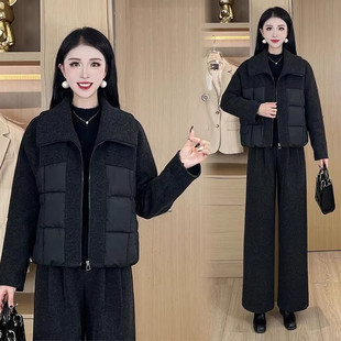 加厚洋气宽松百搭减龄棉服阔腿裤 时尚 新款 女冬季 气质两件套女 套装