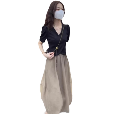 高级感短袖上衣网纱半身裙两件套