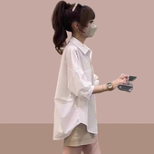 半袖 2026女士短袖 白色 小个子衬衣显瘦遮肉上衣爆款 女装 衬衫 五分袖