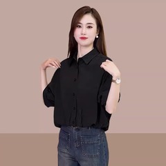 春秋2025新款女士长袖衬衫爆款女装衬衣短款上衣小衫时尚洋气时髦