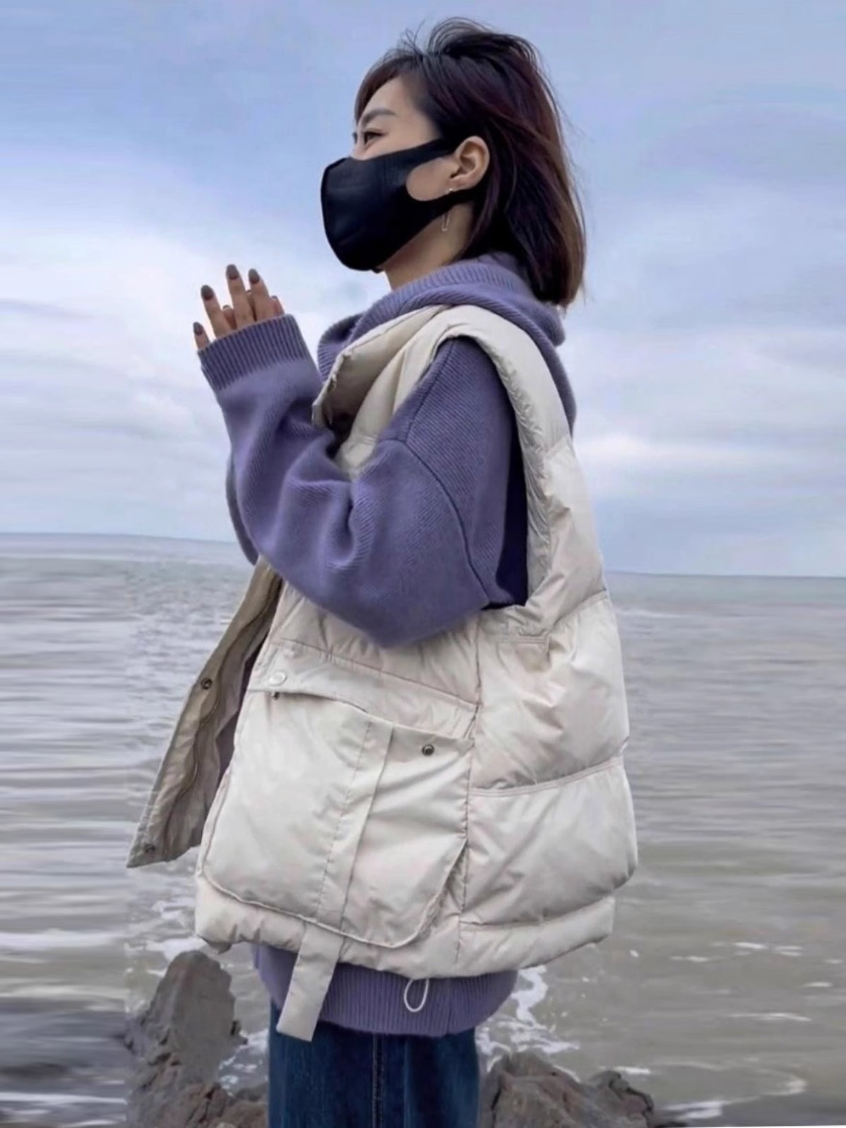 韩版宽松口袋背心立领马甲外套