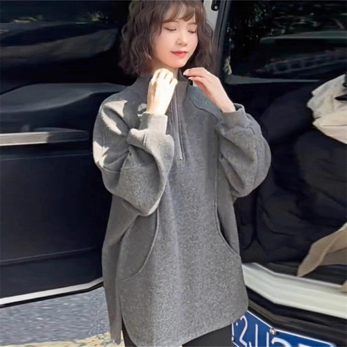 法式高级感宽松半拉链长袖卫衣